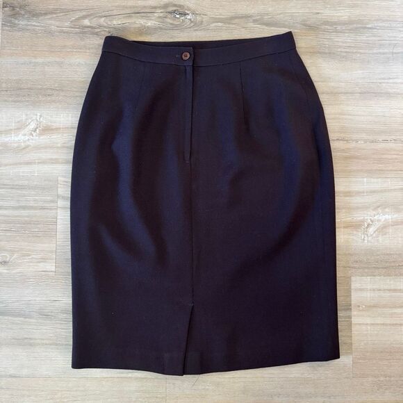 Vintage Gianni Sport Size 10 Wool Pencil Skirt Solid Brown Academia Old Money - Picture 4 of 6